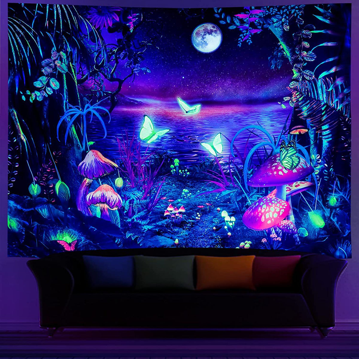 UV Glow Zodiac Skull Tapestry for Bedroom Decor