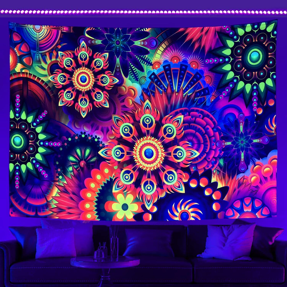 UV Glow Zodiac Skull Tapestry for Bedroom Decor