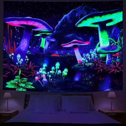 UV Glow Zodiac Skull Tapestry for Bedroom Decor