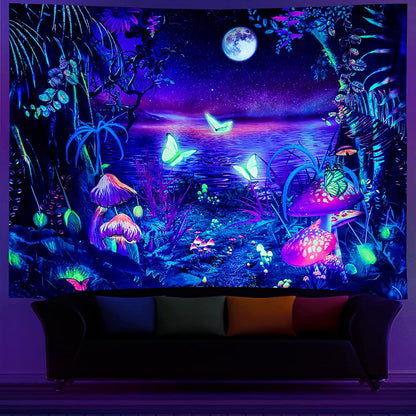 UV Glow Zodiac Skull Tapestry for Bedroom Decor